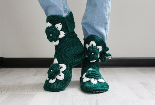 Crochet wool blend slipper booties