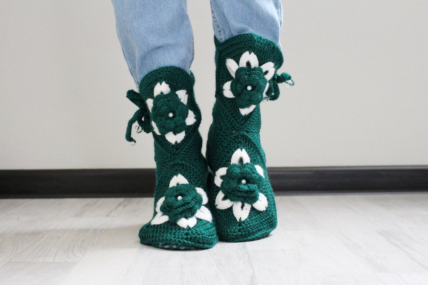 Crochet wool blend slipper booties