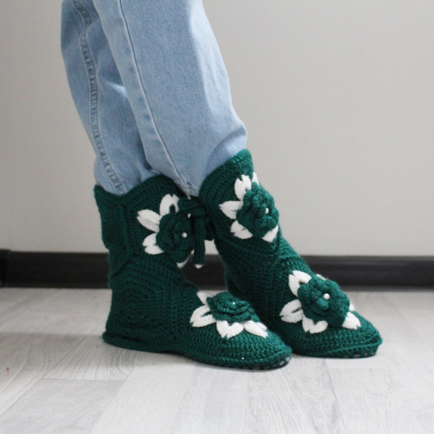 Crochet wool blend slipper booties