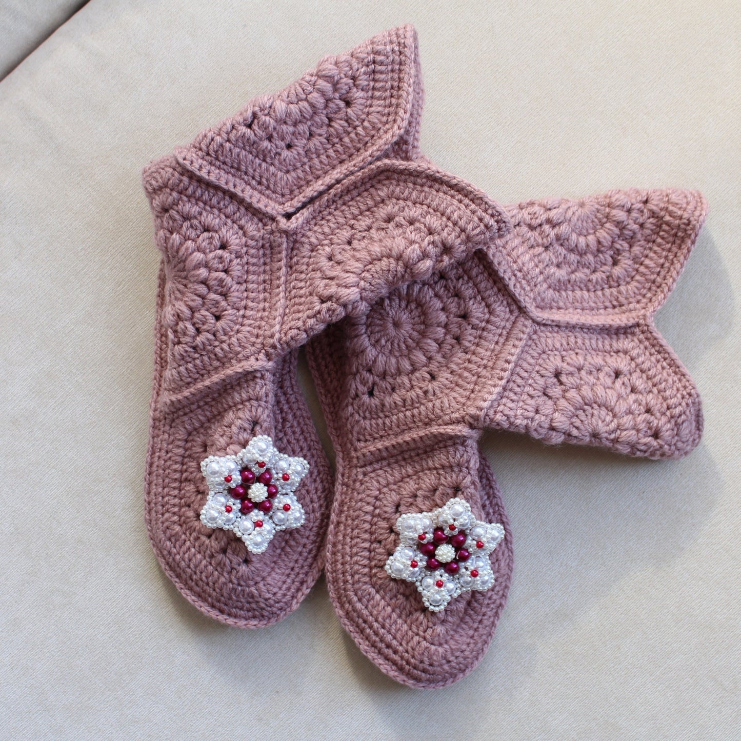 Woman crochet home boots