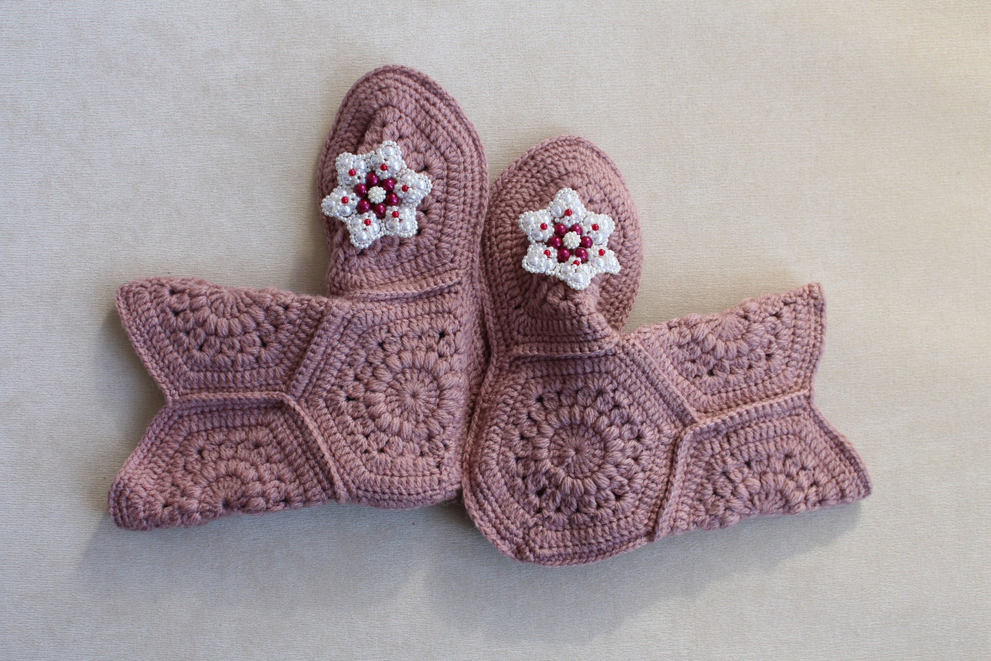 Woman crochet home boots