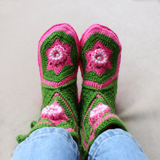 Mid-calf home slipper boots in green