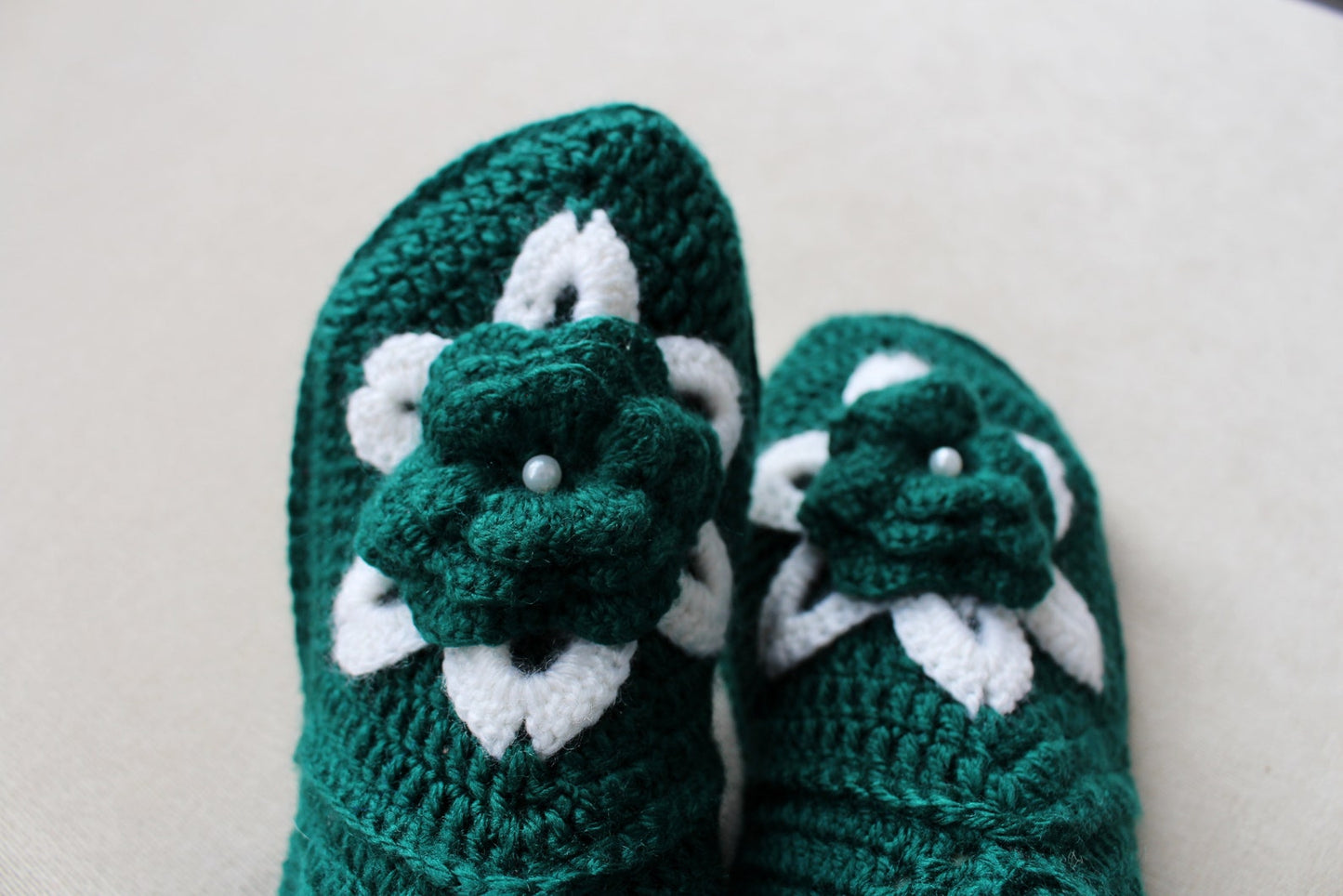 Crochet wool blend slipper booties