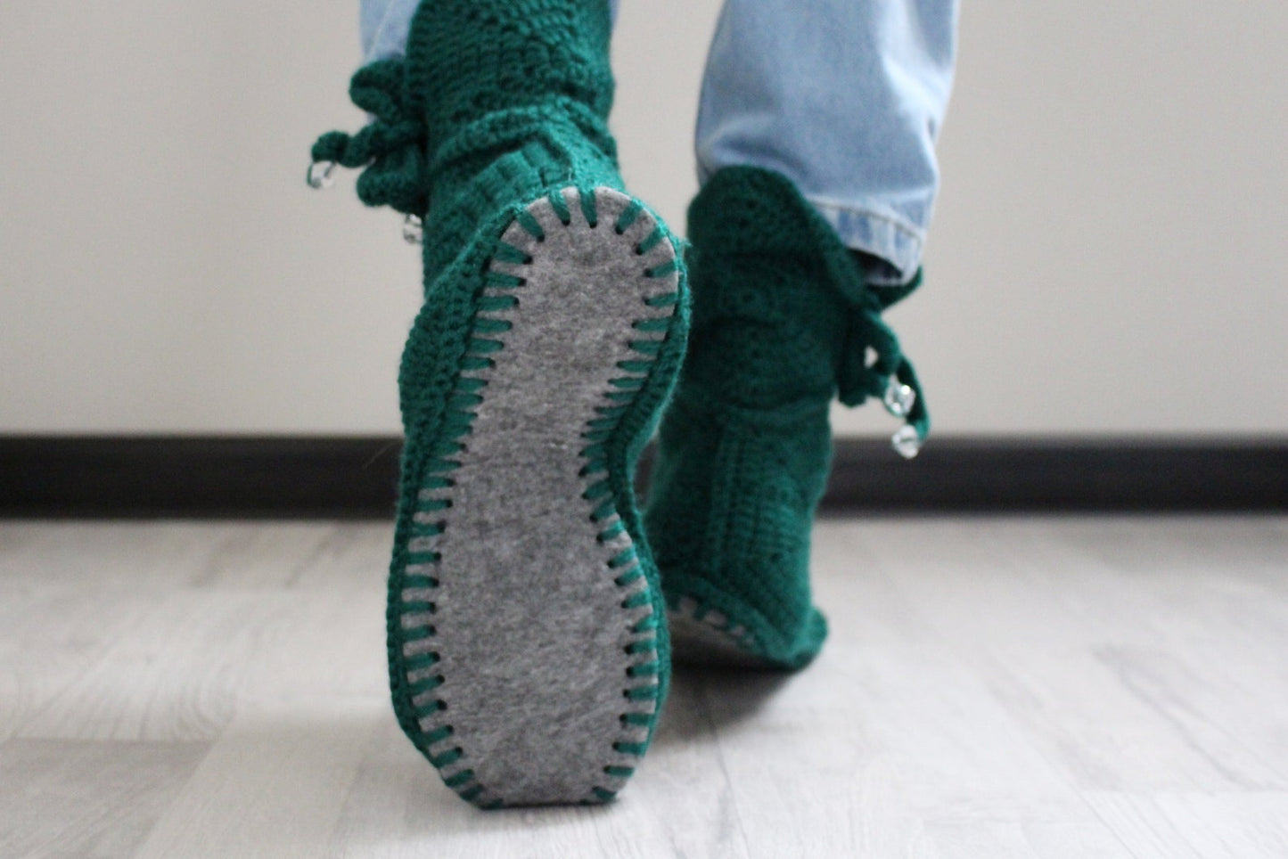 Crochet wool blend slipper booties