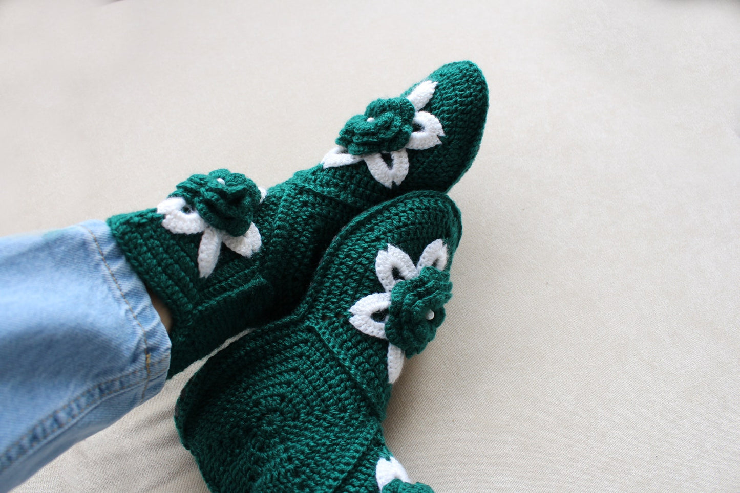 Crochet wool blend slipper booties