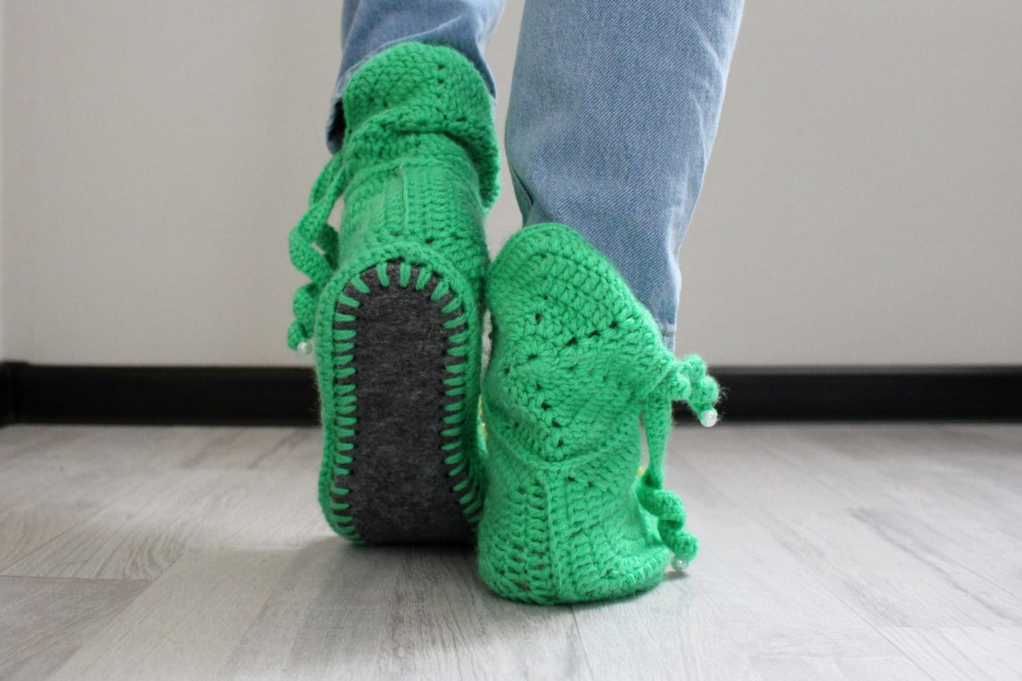 Crochet slipper boots with soles, Soft girl aesthetic home shoes