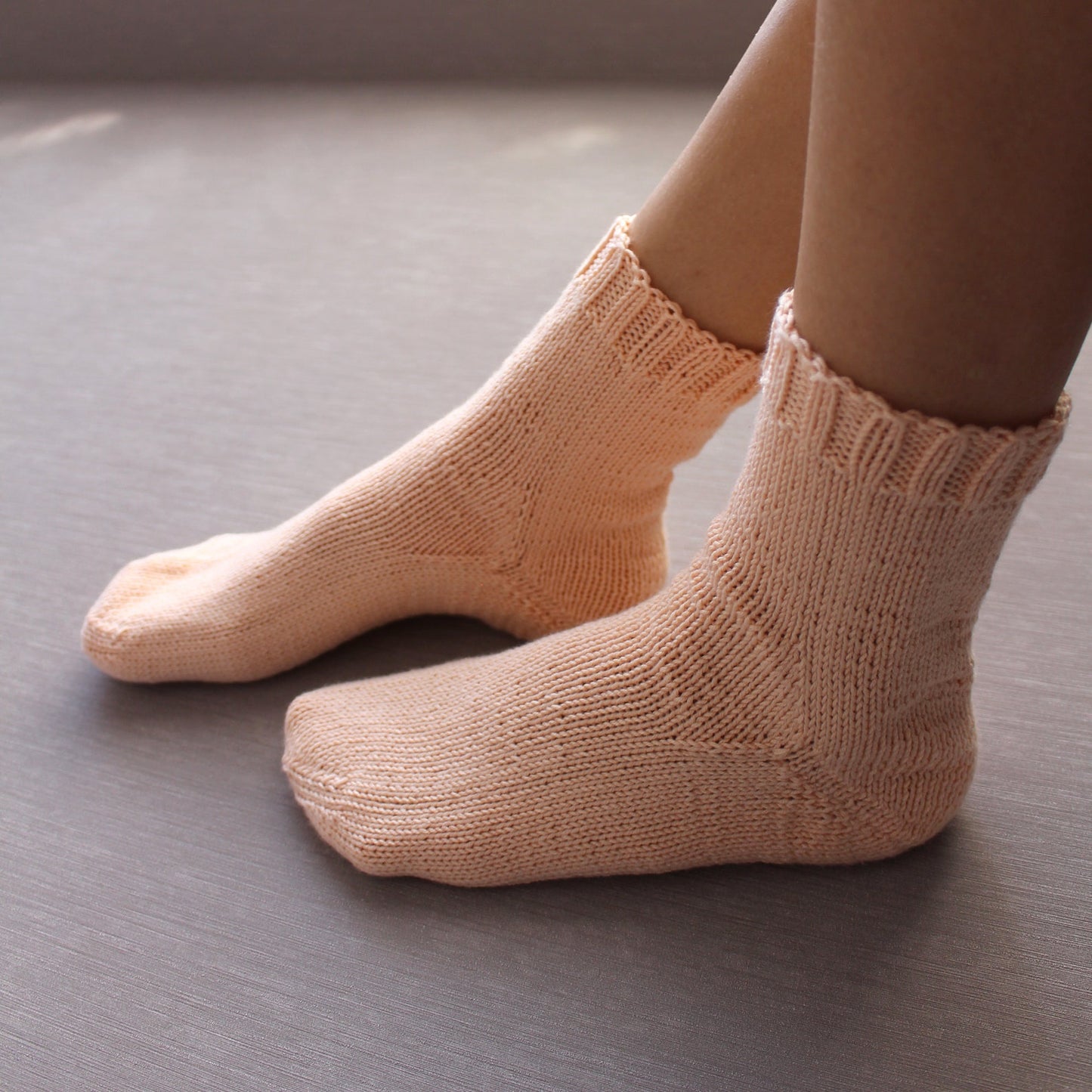 Breathable soft cotton socks, White Peach knitted socks, Moisture wicking socks