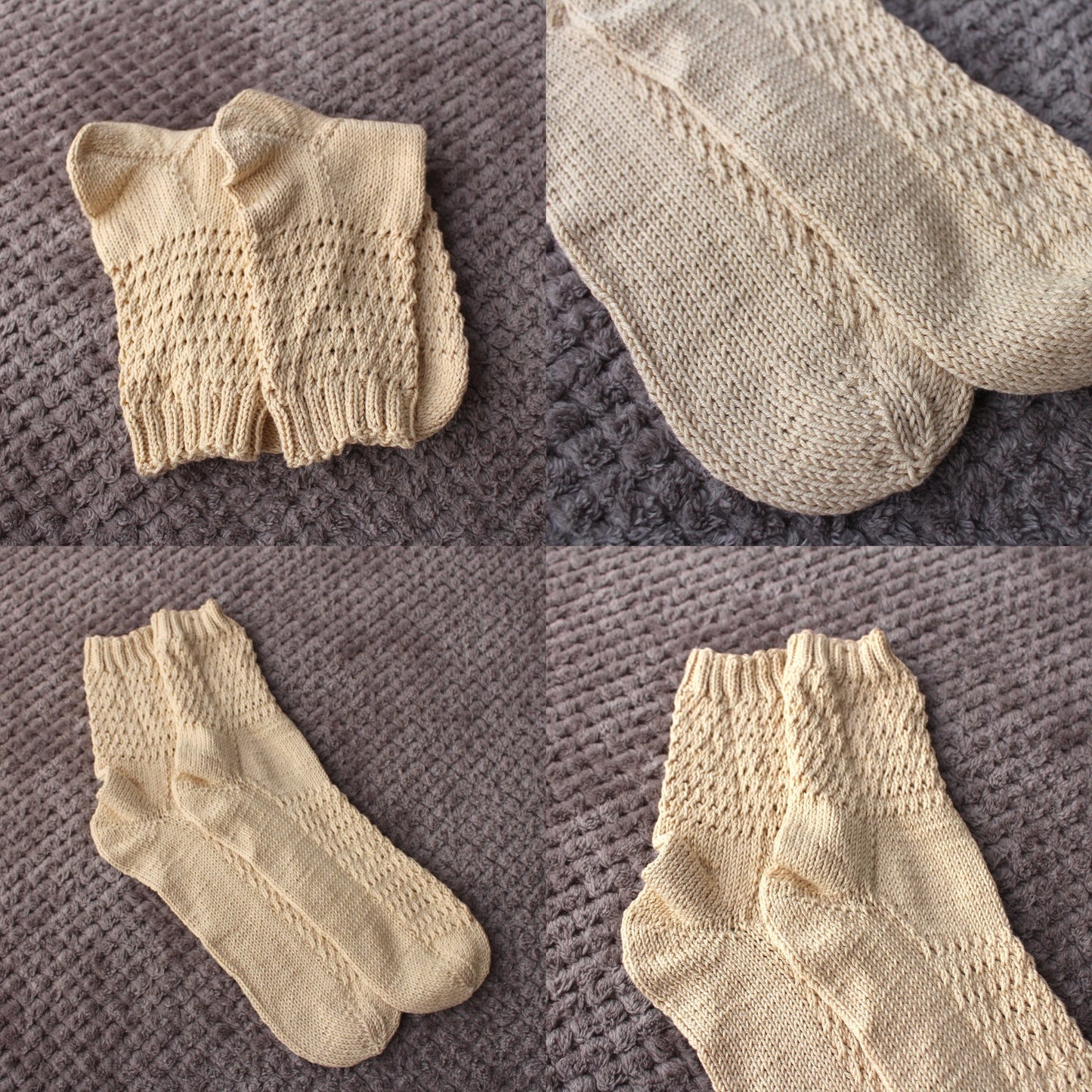 Cotton knitted textured socks, Toasty Fall quarter socks in ivory