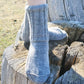 Ribbed gray wool socks, Comfy crew socks for wide feet, Thermal hiking socks