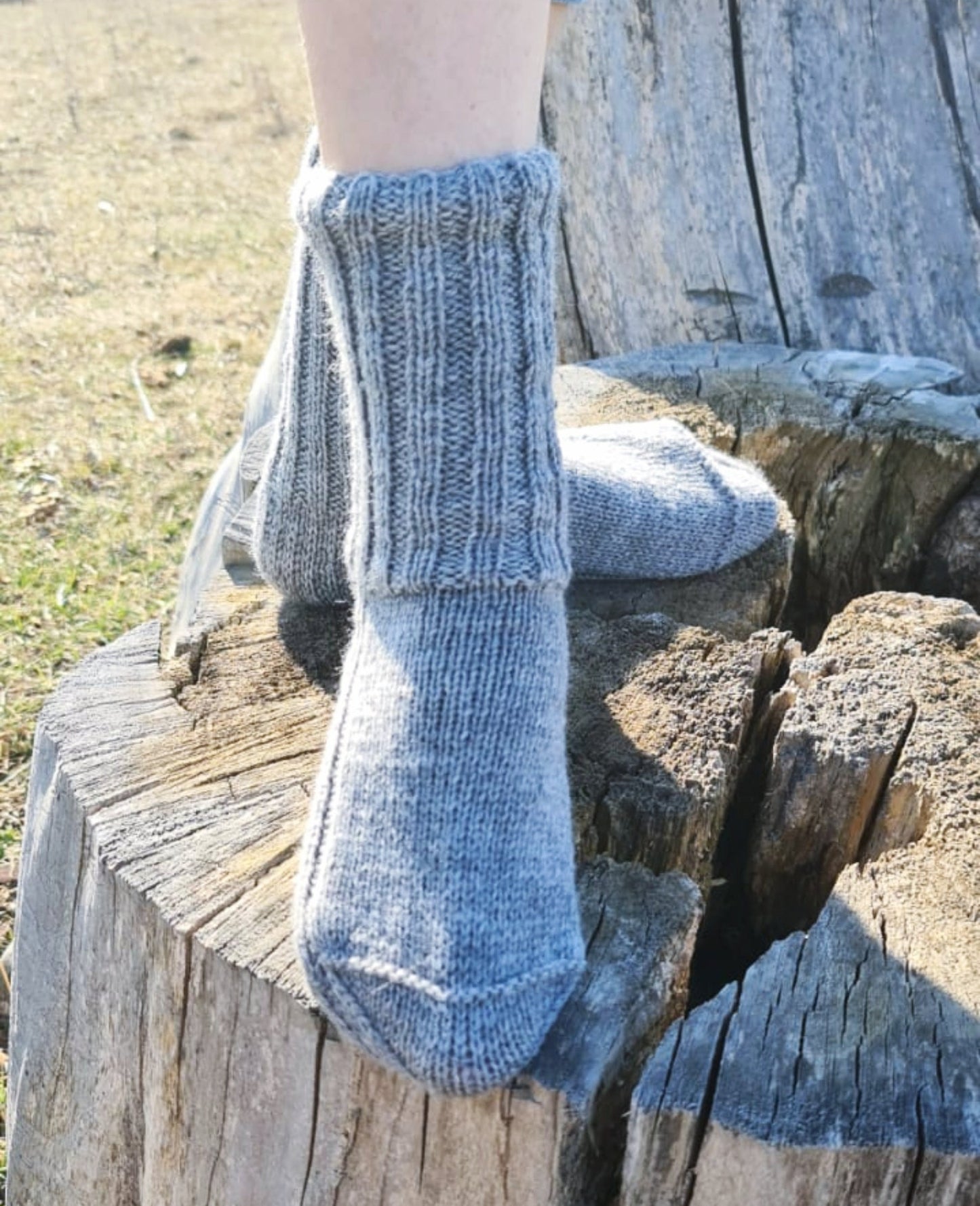 Ribbed gray wool socks, Comfy crew socks for wide feet, Thermal hiking socks