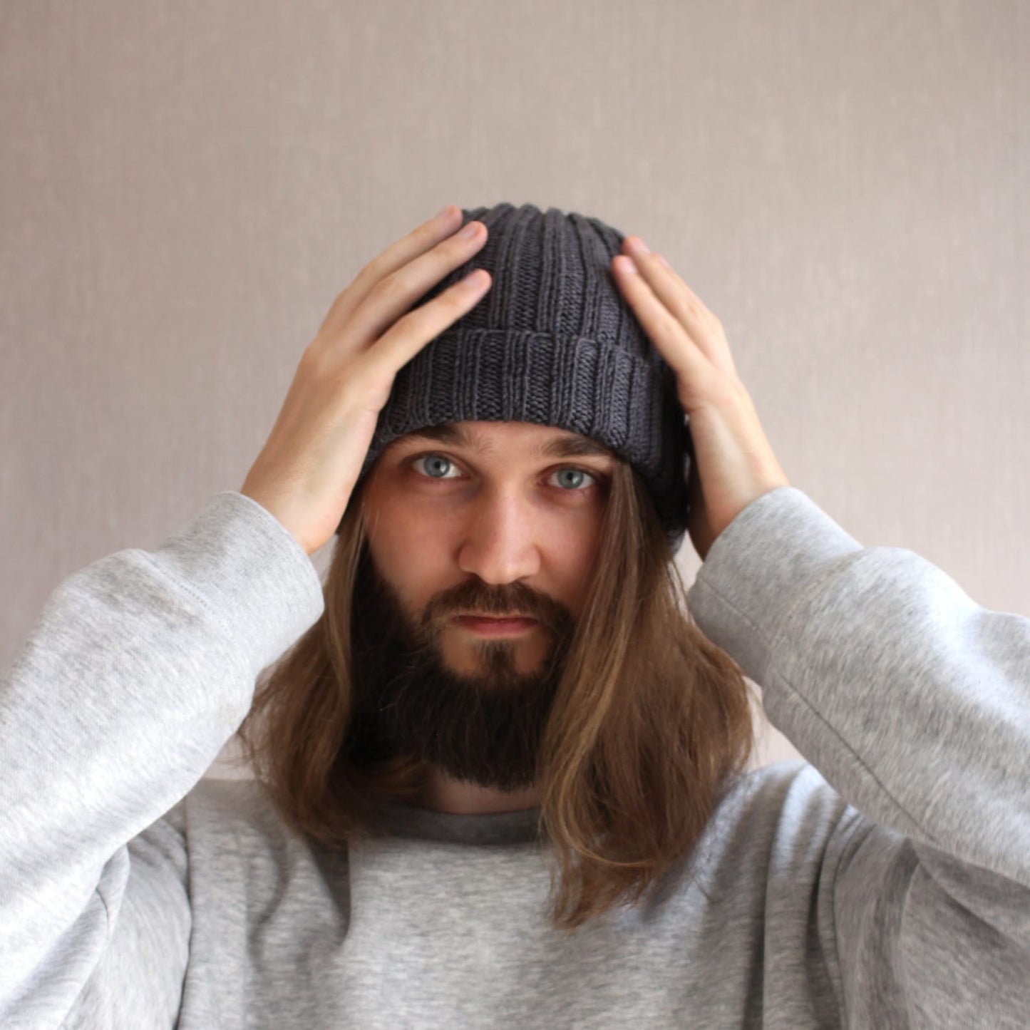 Fisherman trawler cap, Gray 100% merino beanie