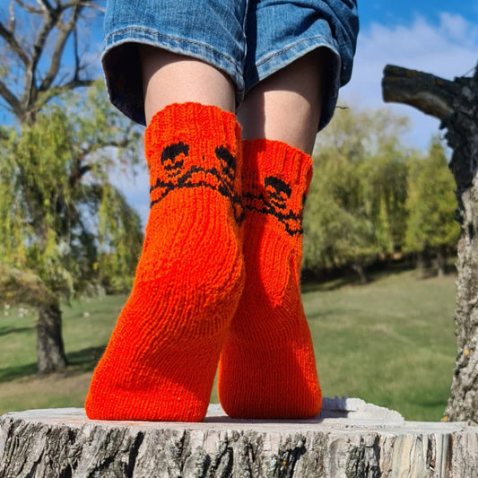 Halloween skull socks, Orange and black jacquard socks, 100% acrylic socks