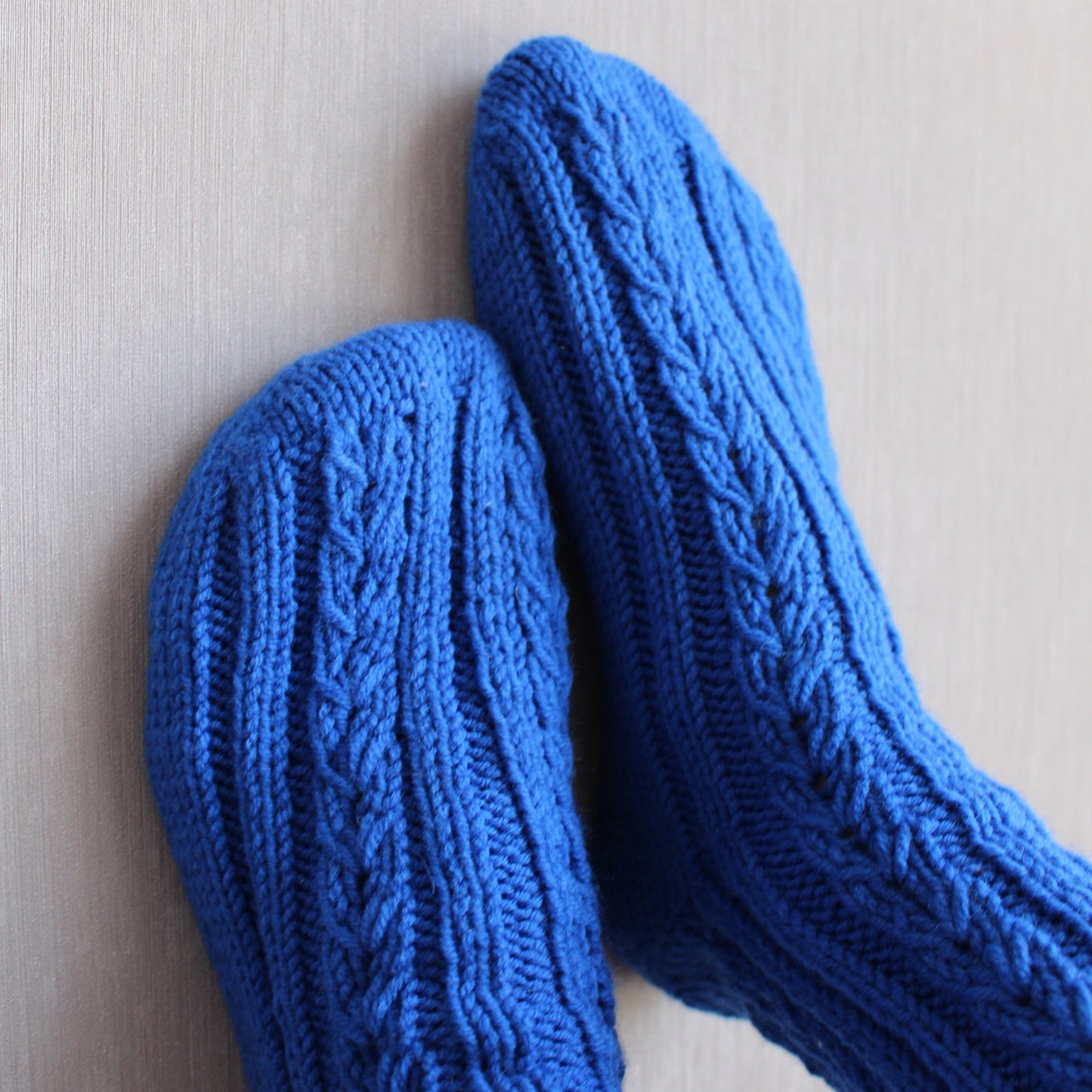 Blue Large Size Socks, Men's Socks for Large Feet, Cable Knit Wool Socks