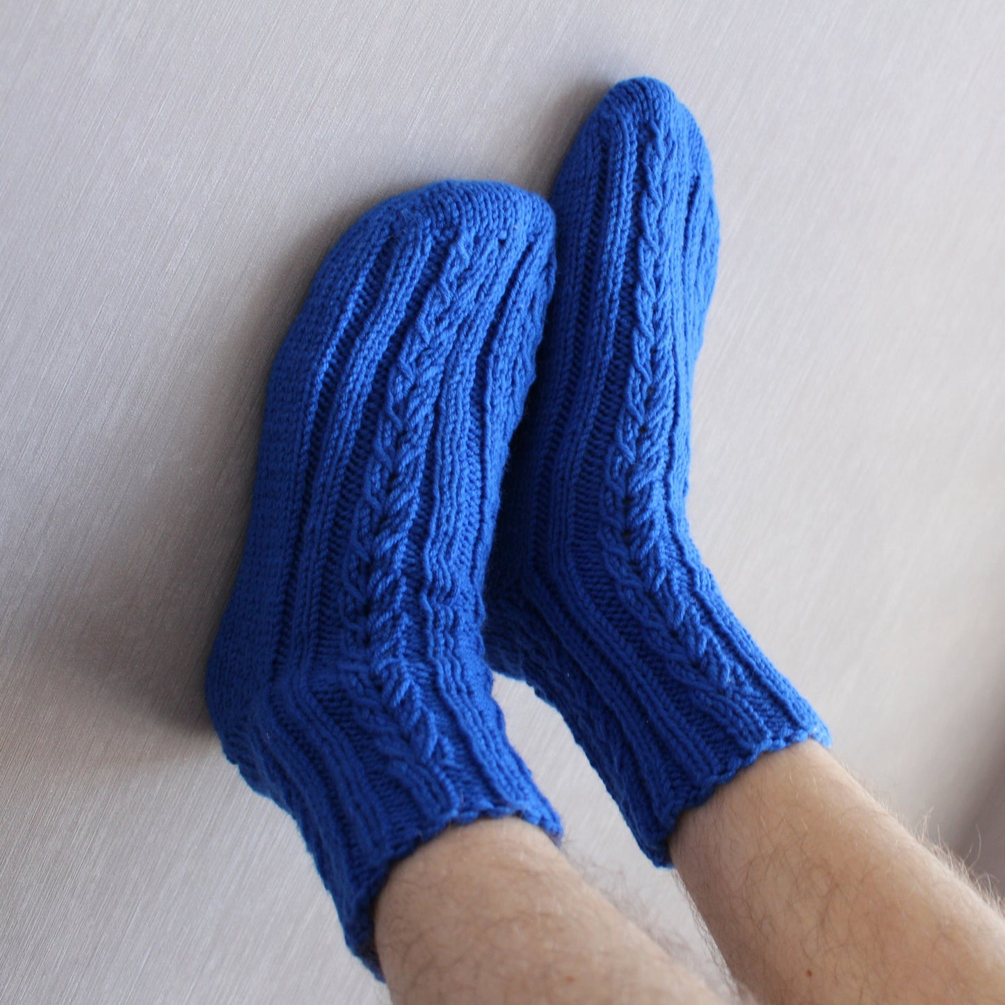 Blue Large Size Socks, Men's Socks for Large Feet, Cable Knit Wool Socks