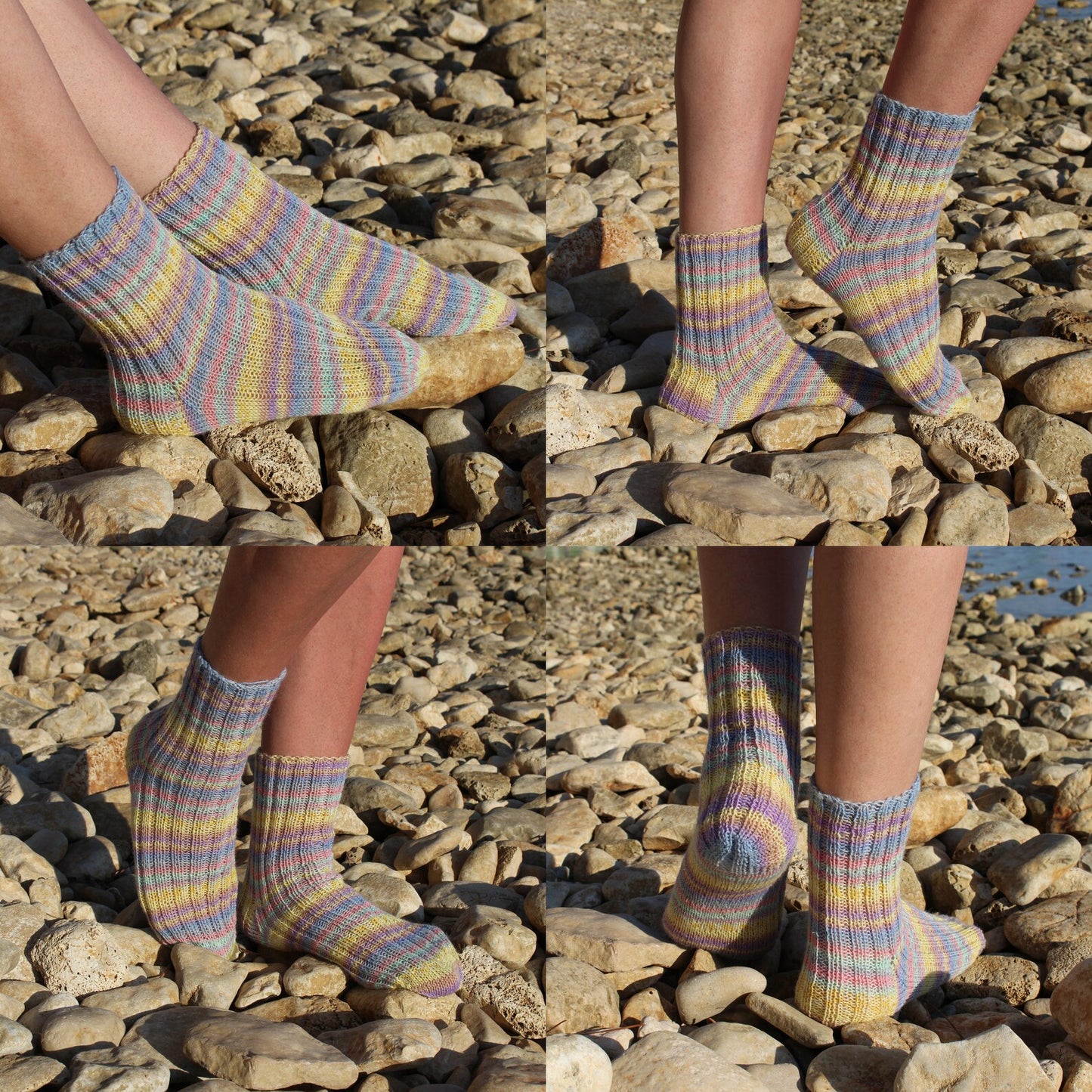 Soft Stripy Rainbow Socks, Quarter Wool Socks