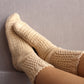 Cotton knitted textured socks, Toasty Fall quarter socks in ivory