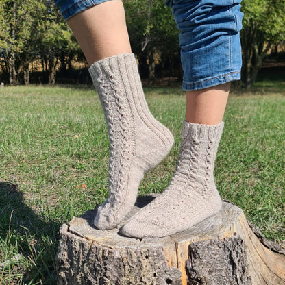 Cable beige leg warmers, Thermal winter socks