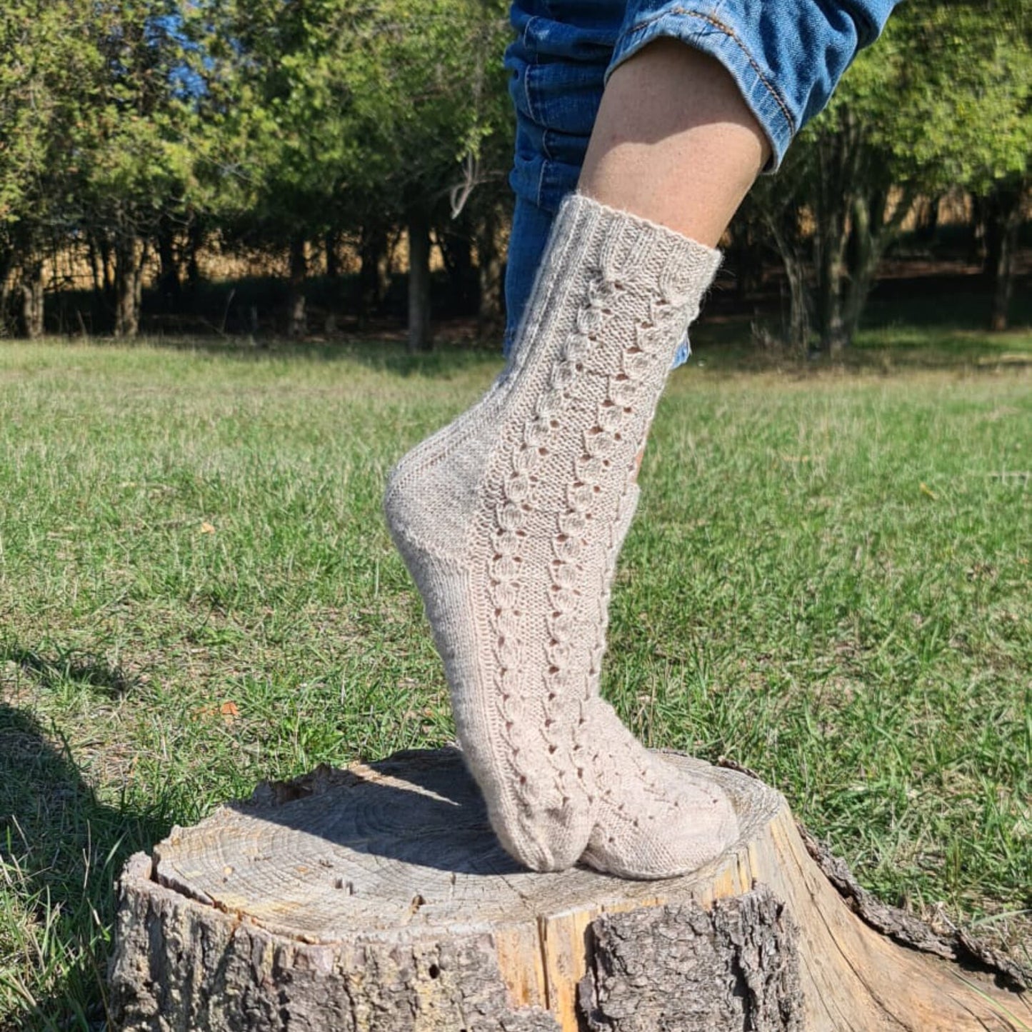 Cable beige leg warmers, Thermal winter socks