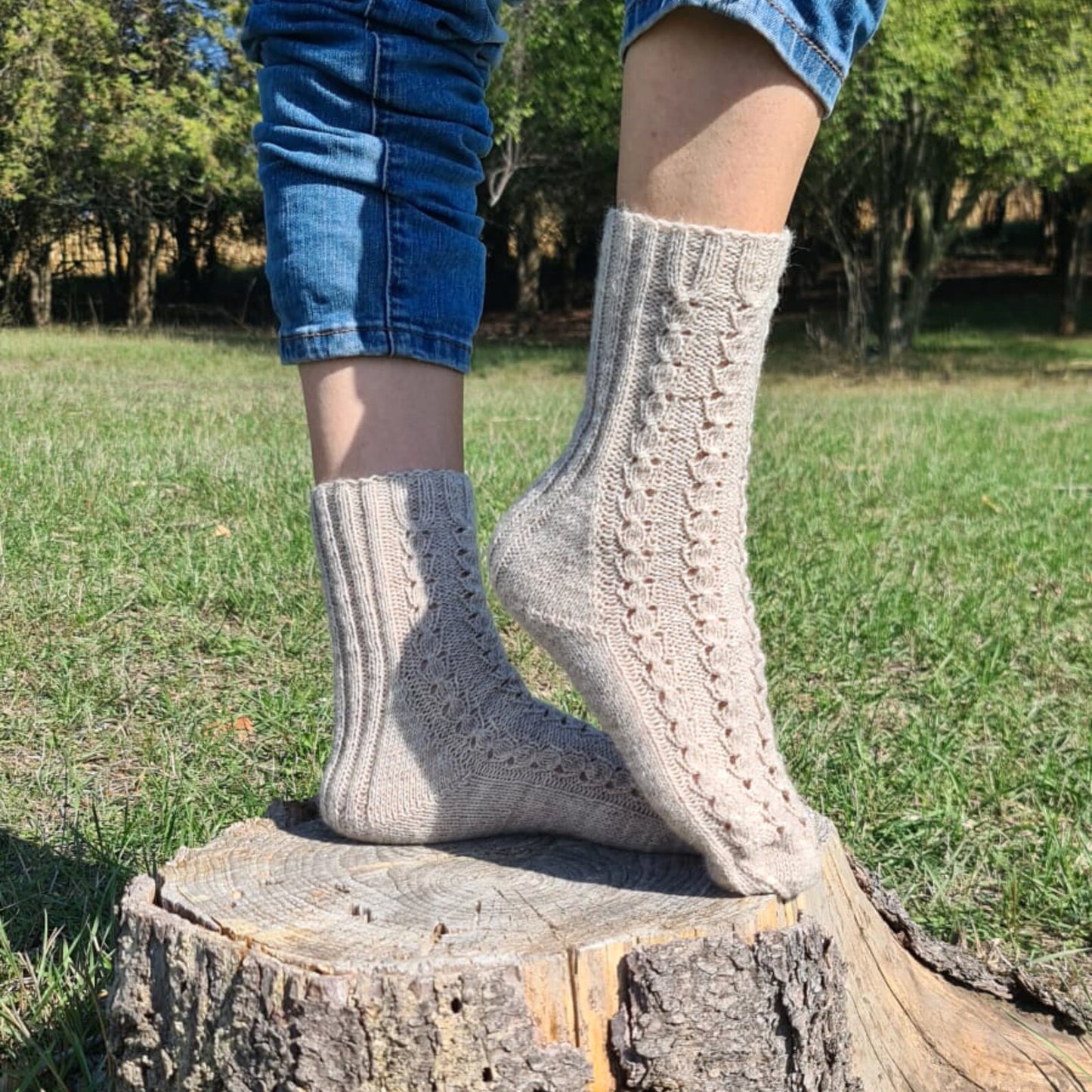 Cable beige leg warmers, Thermal winter socks