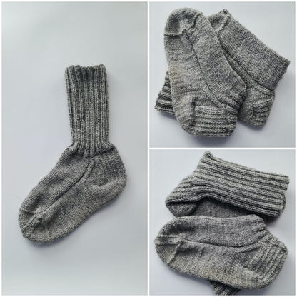 Ribbed gray wool socks, Comfy crew socks for wide feet, Thermal hiking socks