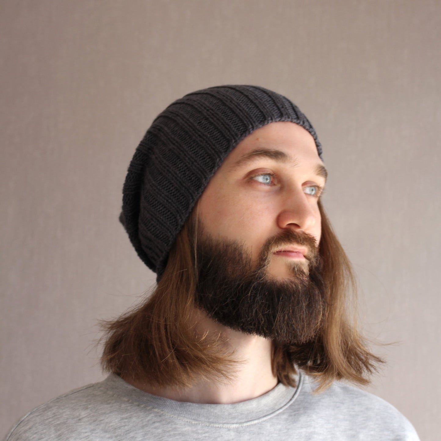 Fisherman trawler cap, Gray 100% merino beanie