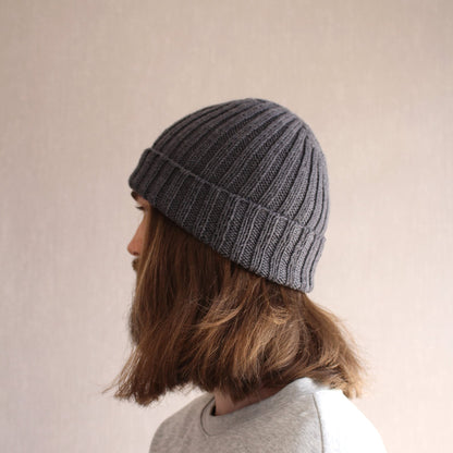 Fisherman trawler cap, Gray 100% merino beanie
