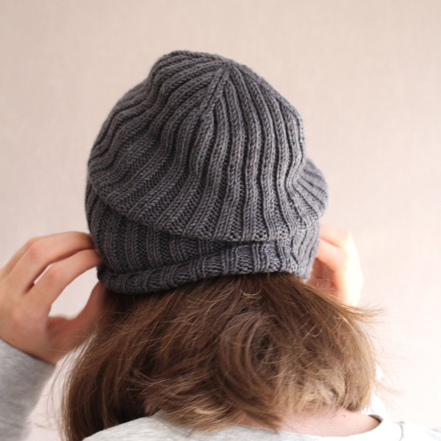 Fisherman trawler cap, Gray 100% merino beanie