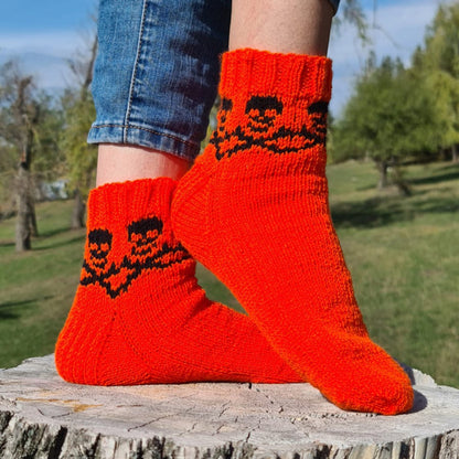 Halloween skull socks, Orange and black jacquard socks, 100% acrylic socks