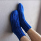 Blue Large Size Socks, Men's Socks for Large Feet, Cable Knit Wool Socks