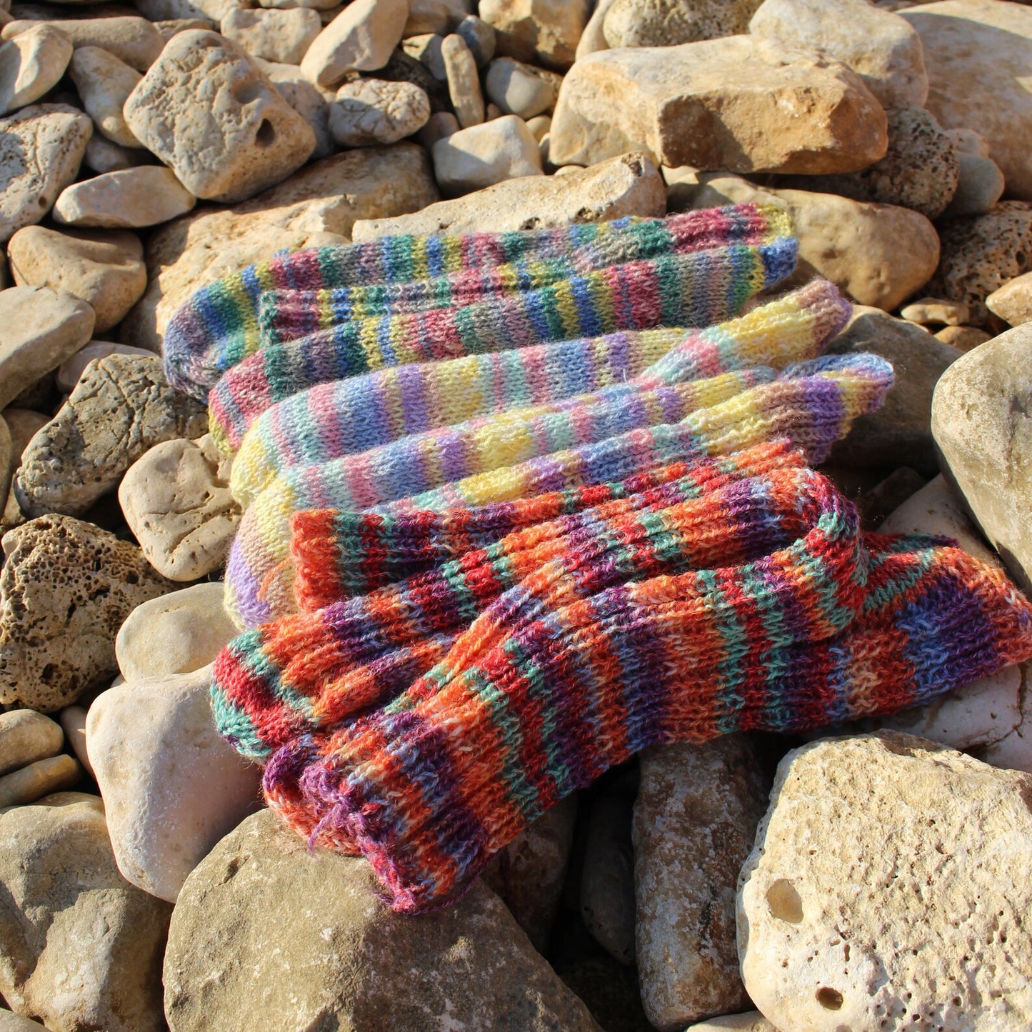 Soft Stripy Rainbow Socks, Quarter Wool Socks