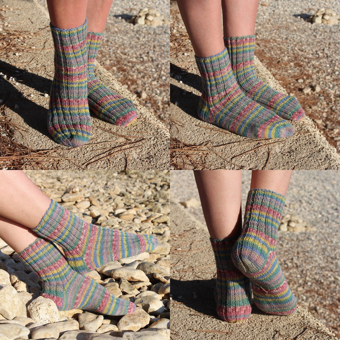 Soft Stripy Rainbow Socks, Quarter Wool Socks