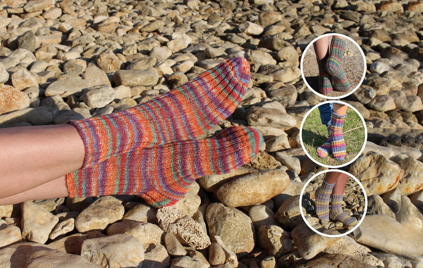 Soft Stripy Rainbow Socks, Quarter Wool Socks