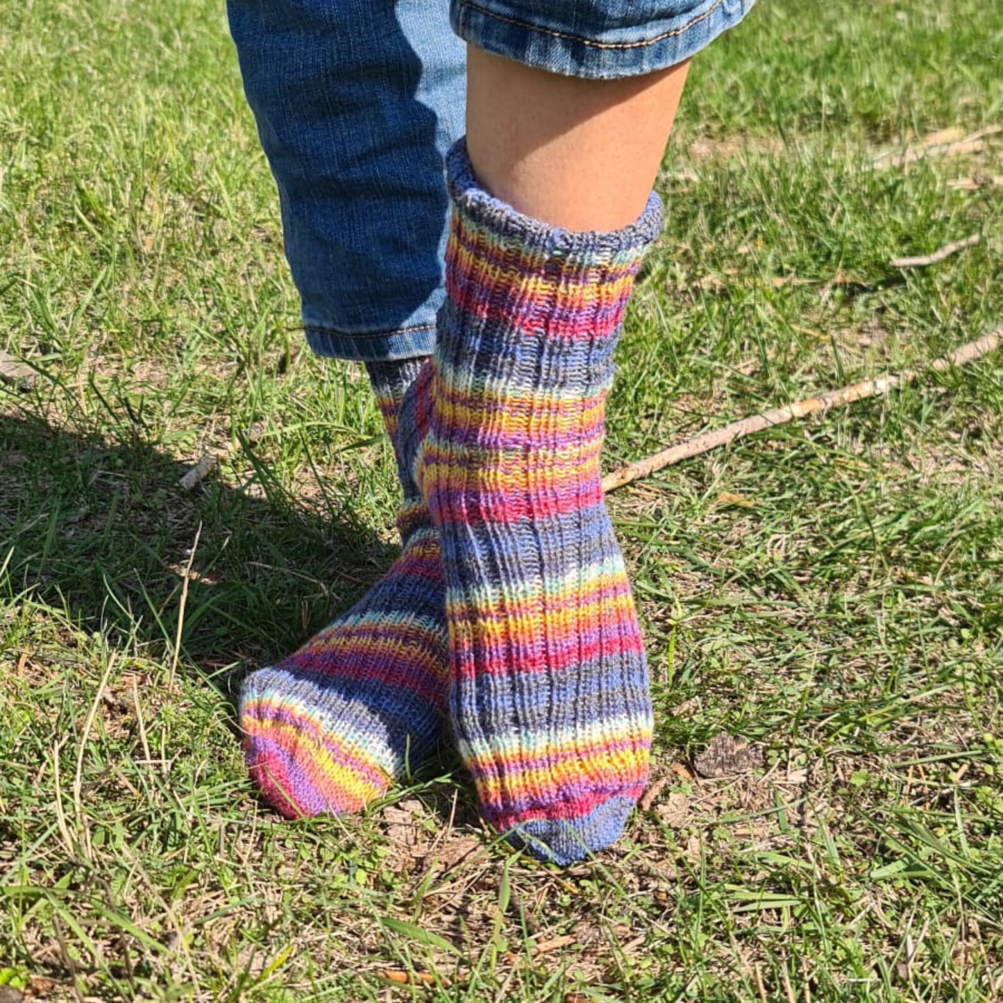 Soft Stripy Rainbow Socks, Quarter Wool Socks