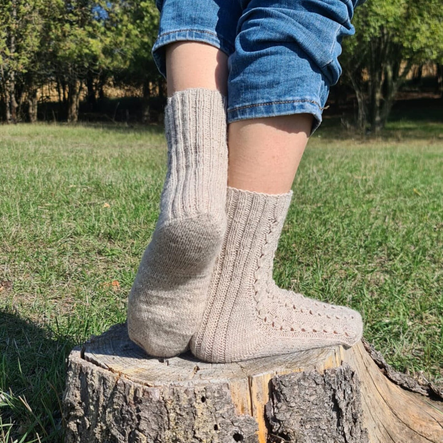 Cable beige leg warmers, Thermal winter socks