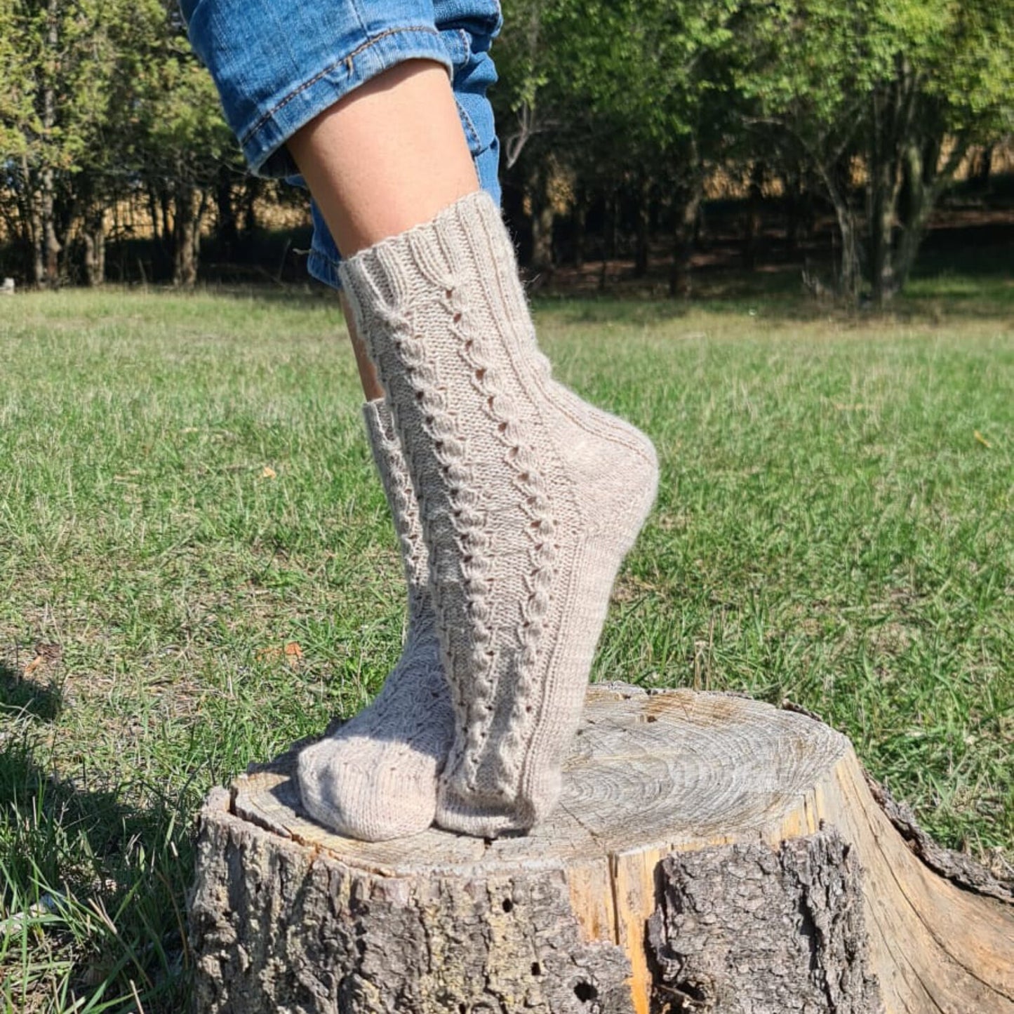 Cable beige leg warmers, Thermal winter socks