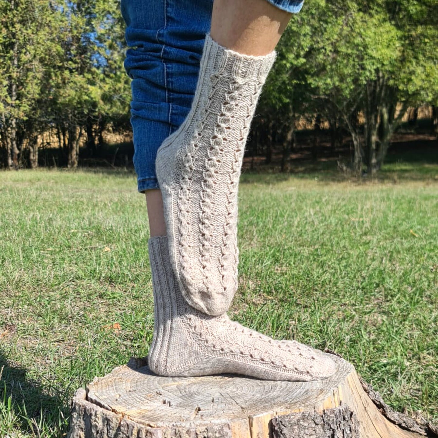 Cable beige leg warmers, Thermal winter socks