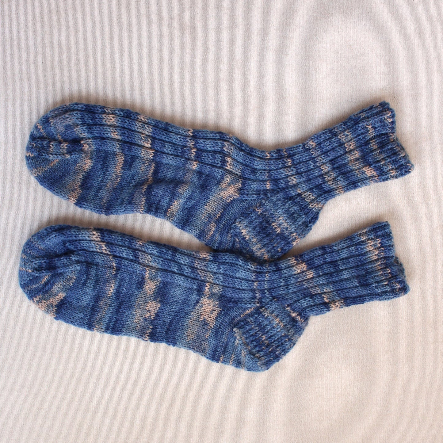 Wool-blend striped blue socks, Warm ribbed quarter socks