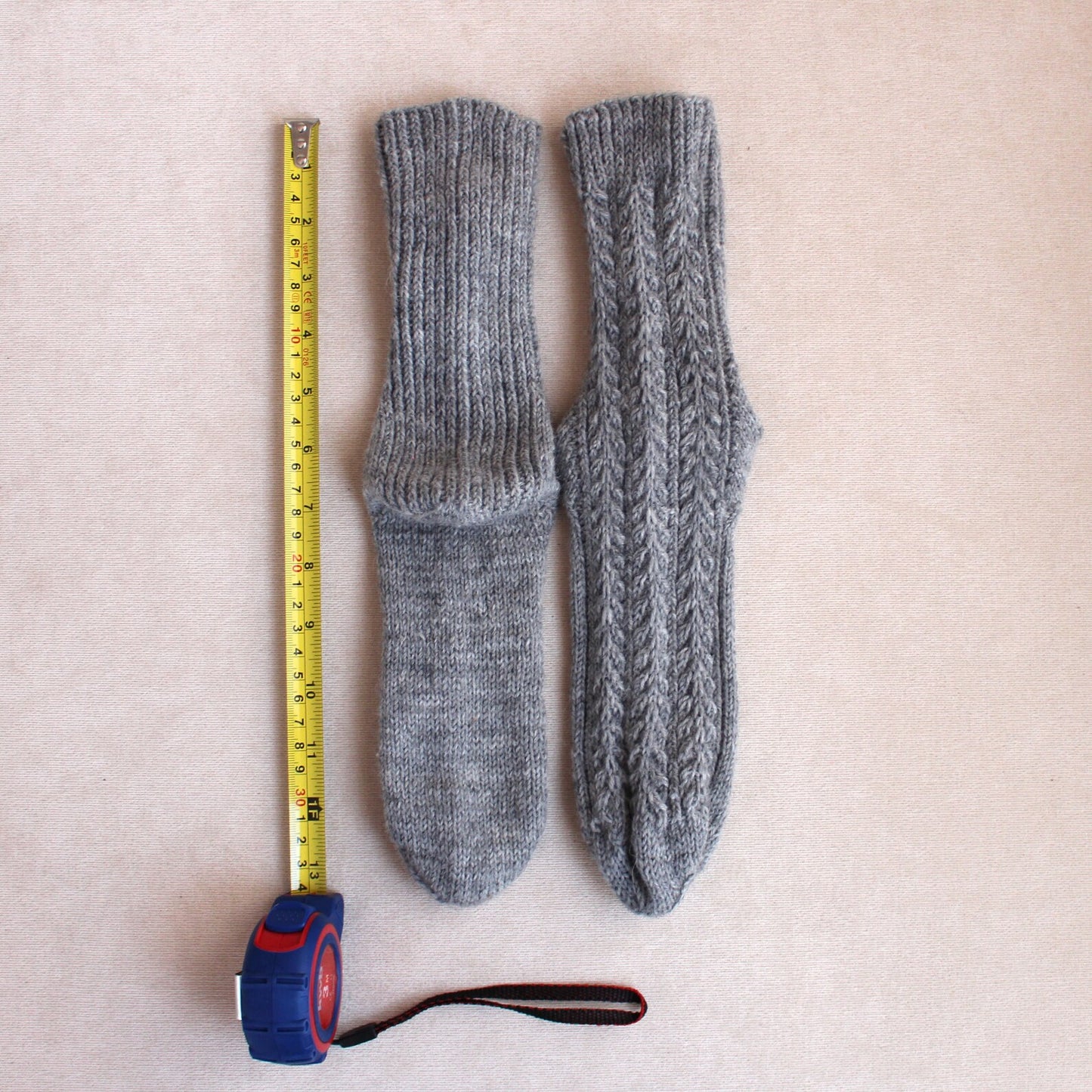 Gray wool socks with braids