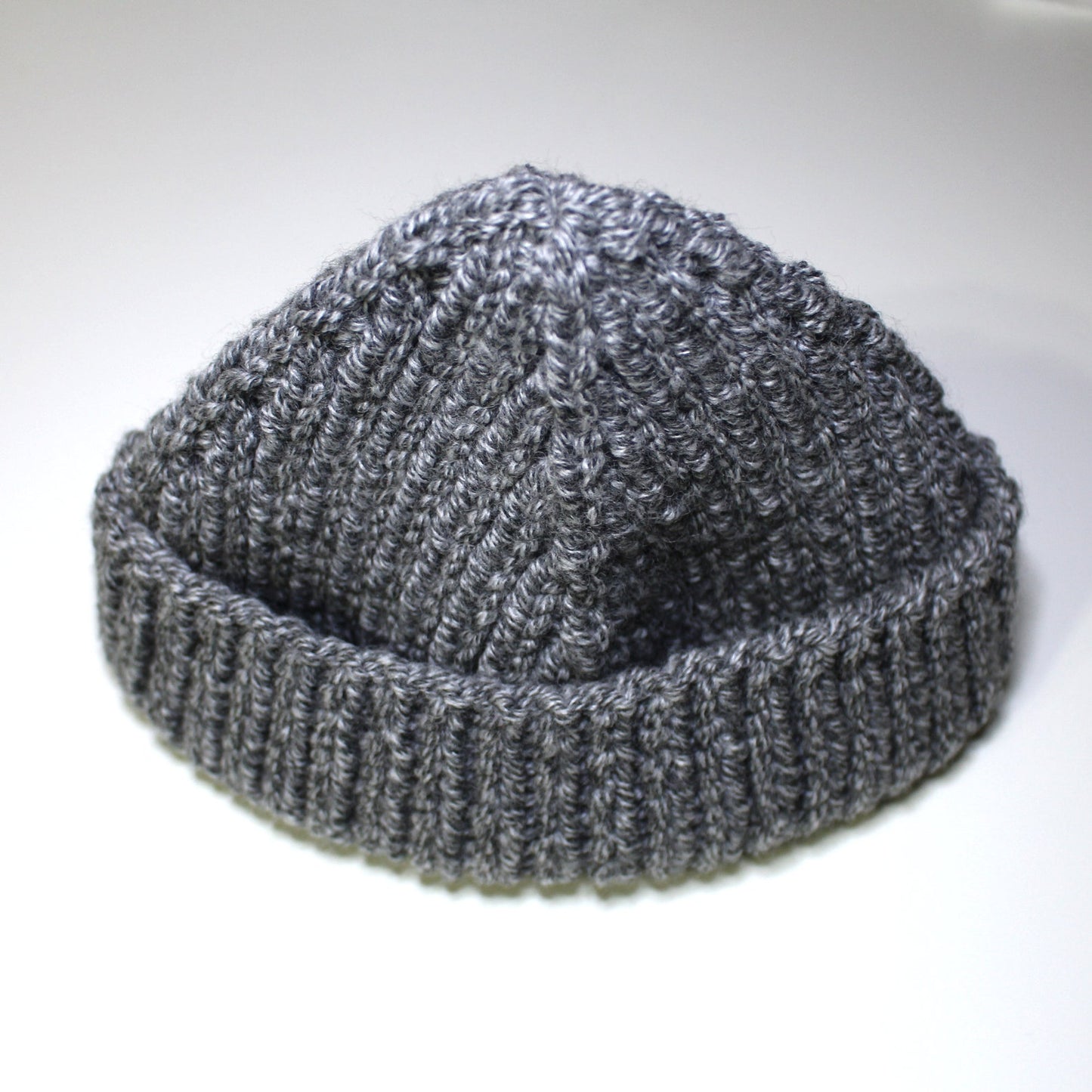 Variegated knit men's winter hat, Gray wool-blend beanie