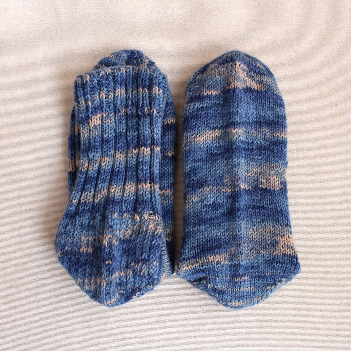 Wool-blend striped blue socks, Warm ribbed quarter socks