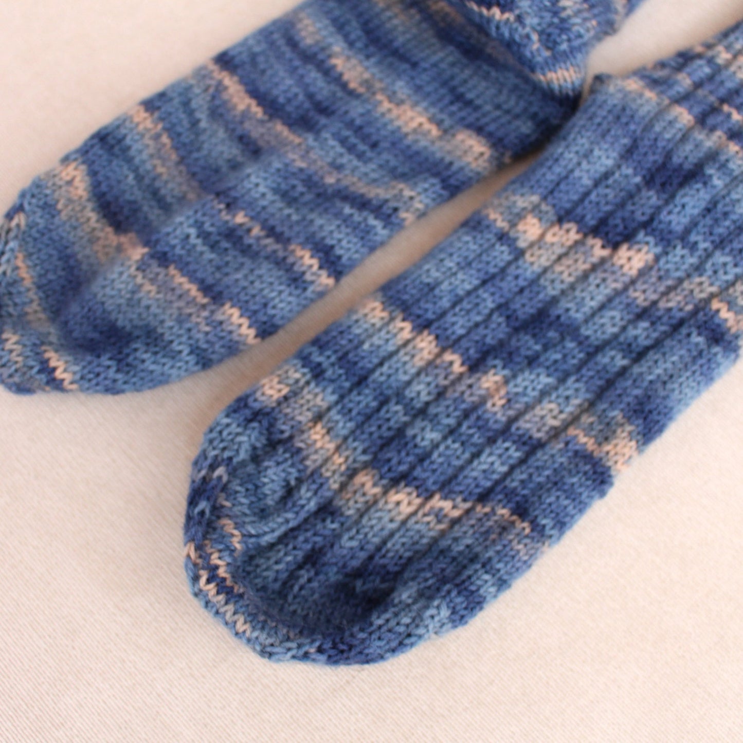 Wool-blend striped blue socks, Warm ribbed quarter socks