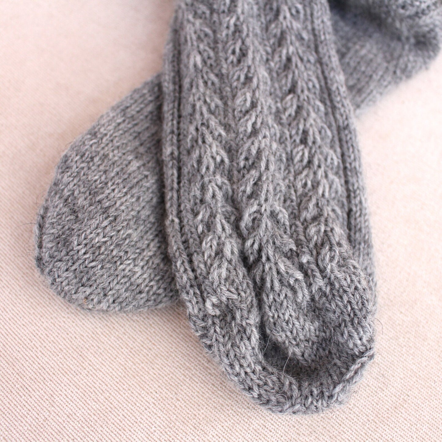 Gray wool socks with braids