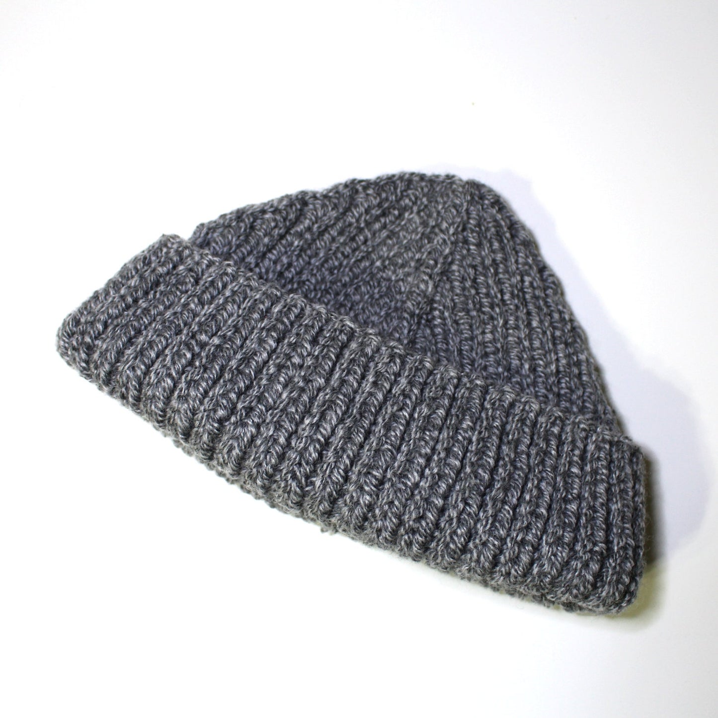 Variegated knit men's winter hat, Gray wool-blend beanie