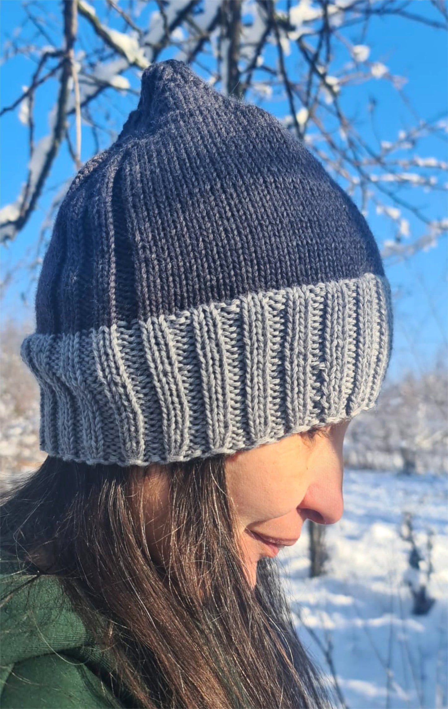 Two tone 100% extra-fine merino beanie, Stretchy warm hat