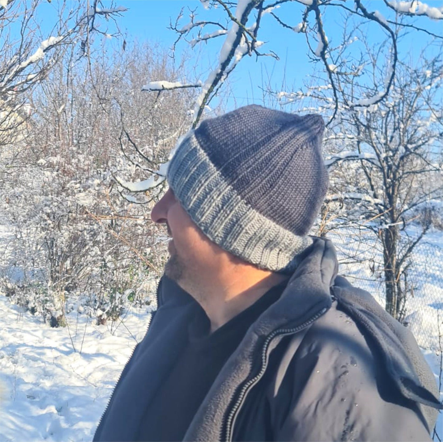 Two tone 100% extra-fine merino beanie, Stretchy warm hat