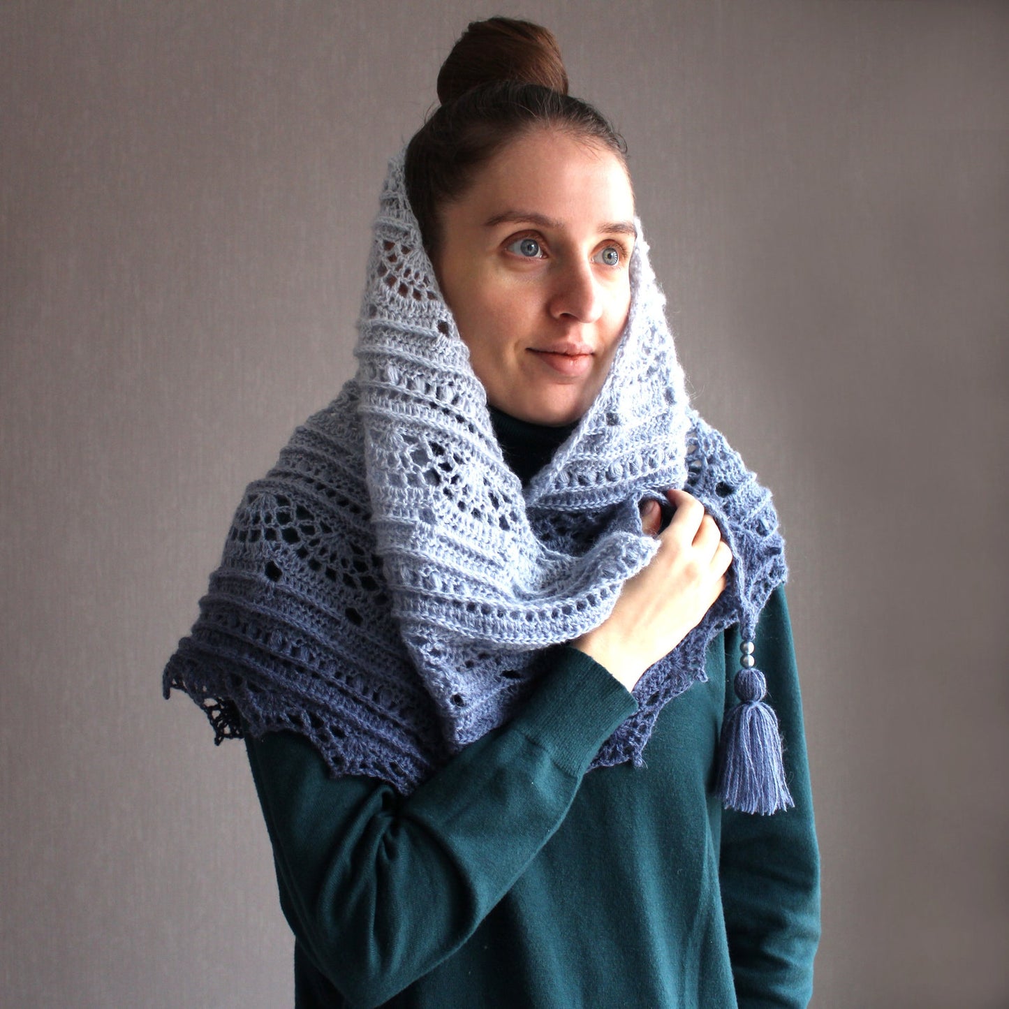 Gradient angora lace shawl