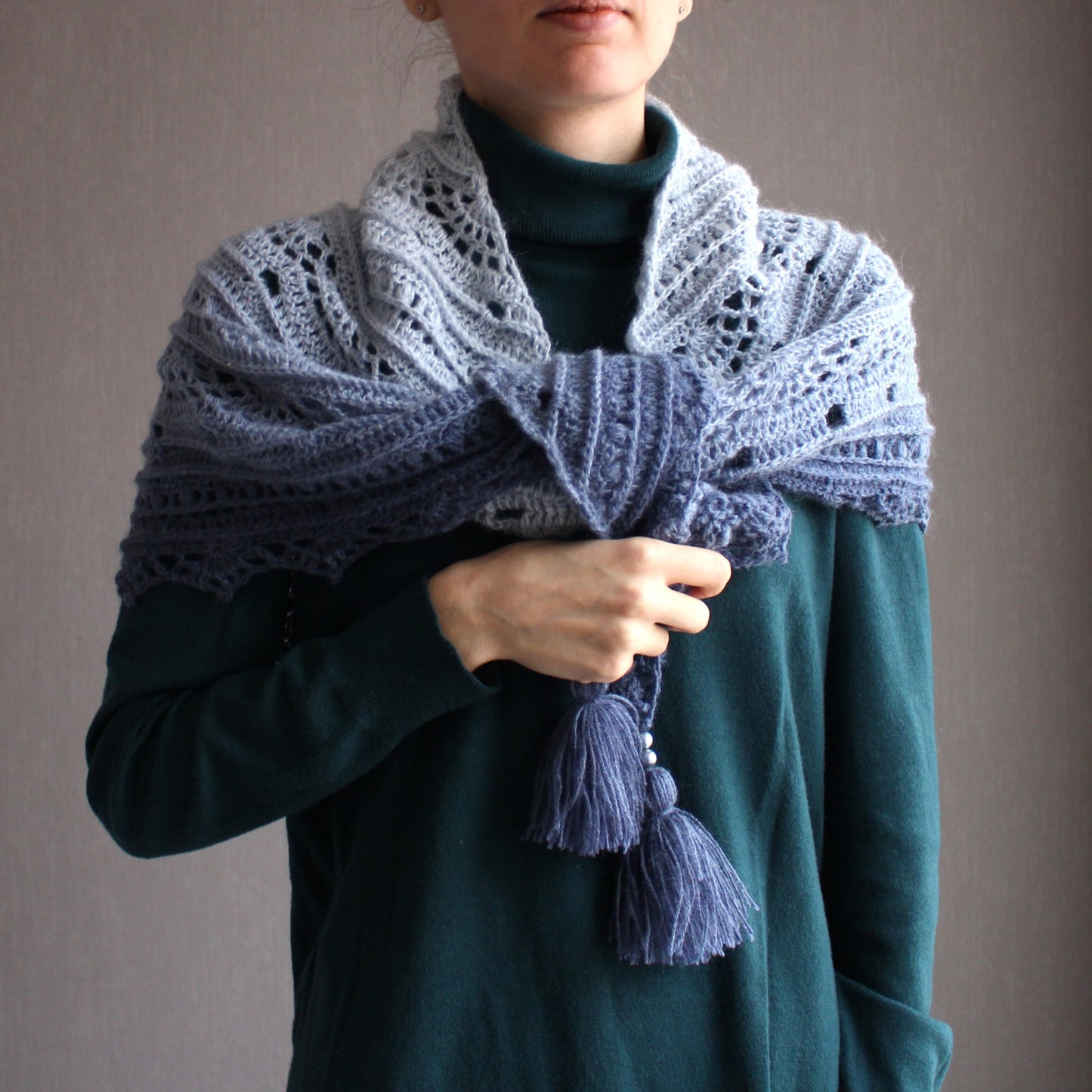 Gradient angora lace shawl