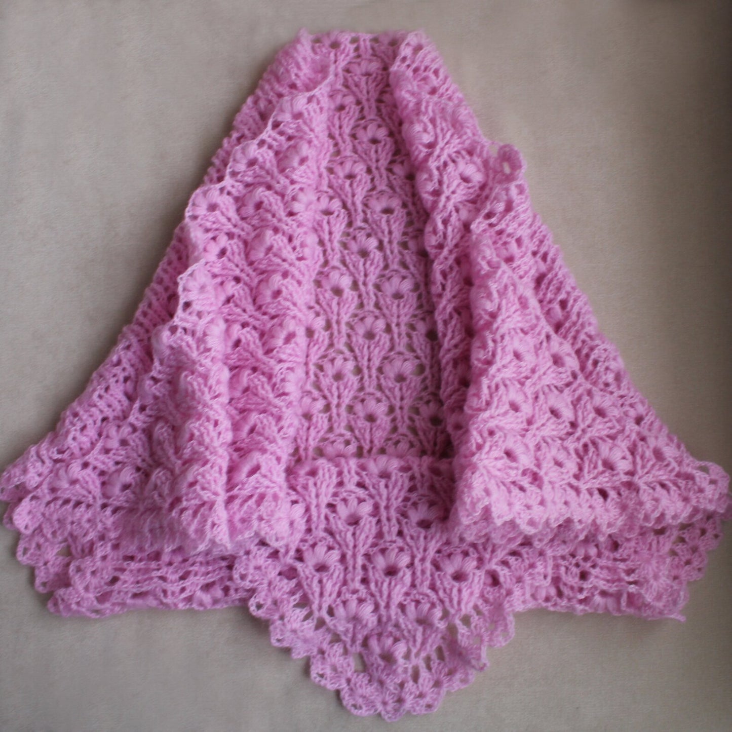 Pink crochet shawl, Warm triangle wrap, Delicate sheer headscarf