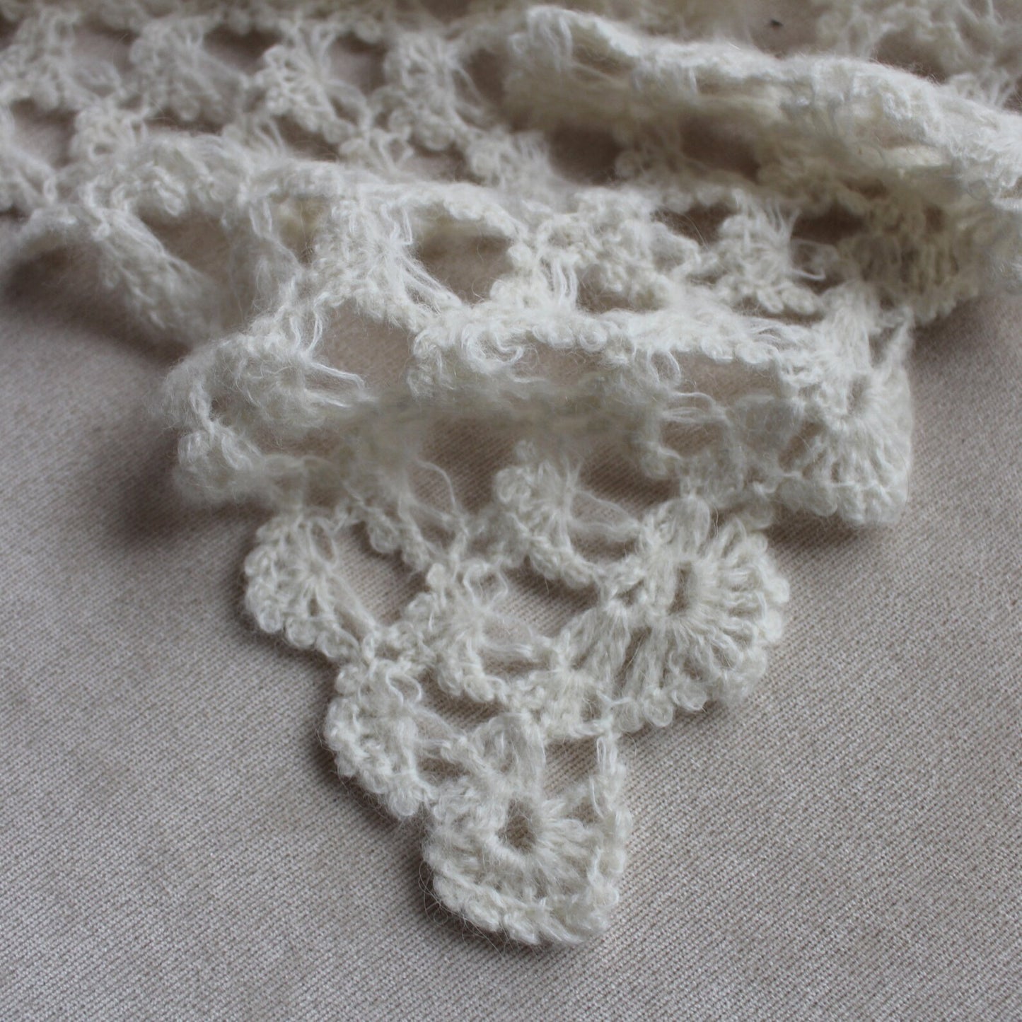 Ivory triangle shawl, Handmade crochet lace wedding veil, Rustic crochet alpaca wrap