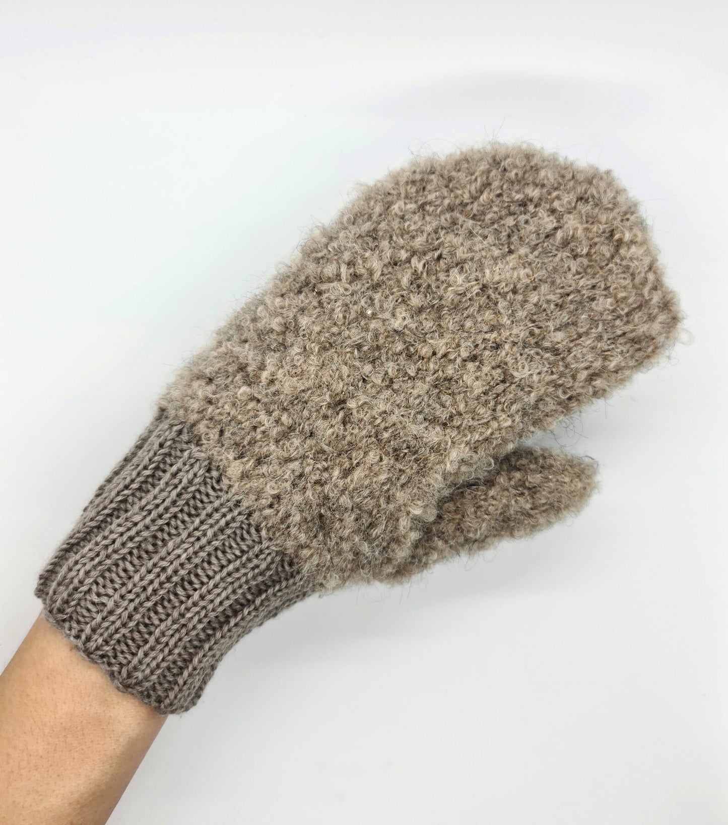 Brown fluffy mittens with a sparkle effect, Cute plush gloves, Alpaca Wool Mohair gloves